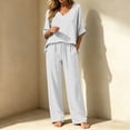 thumbnail image 6 of 2 Piece Outfits For Women, V Neck Pullover Blouse & Drawstring Pants Set, Solid Color Casual Summer Travel Clothes, Comfy Lounge Set With Pockets White XL, 6 of 6