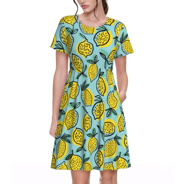 Balery Lemon Vestidos sueltos de manga corta para mujer, vestidos de verano 2025, vestidos casuales de corte A con vuelo.