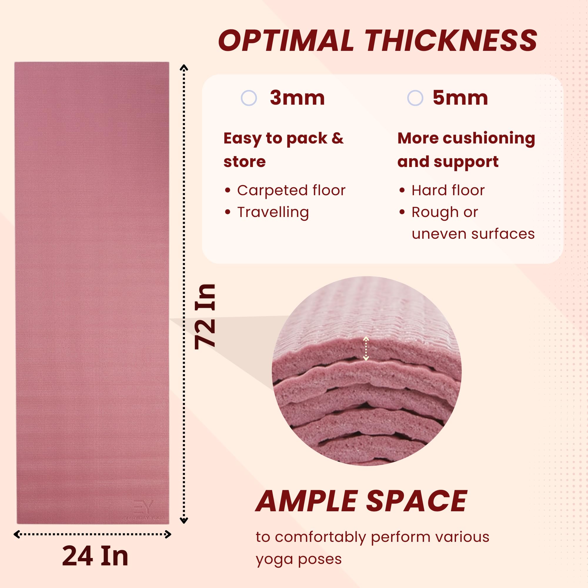 Everyday Yoga Lightweight 72-Inch Anti-Microbial Yoga Mat with Sticky Grip, Premium Materials