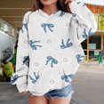 thumbnail image 2 of OYXSER Kids Girls Bow Print Hooded Sweatshirt Long Sleeve Pullover Top with Front Pocket Sweet Casual Style, Blue 3-4Y, 2 of 5