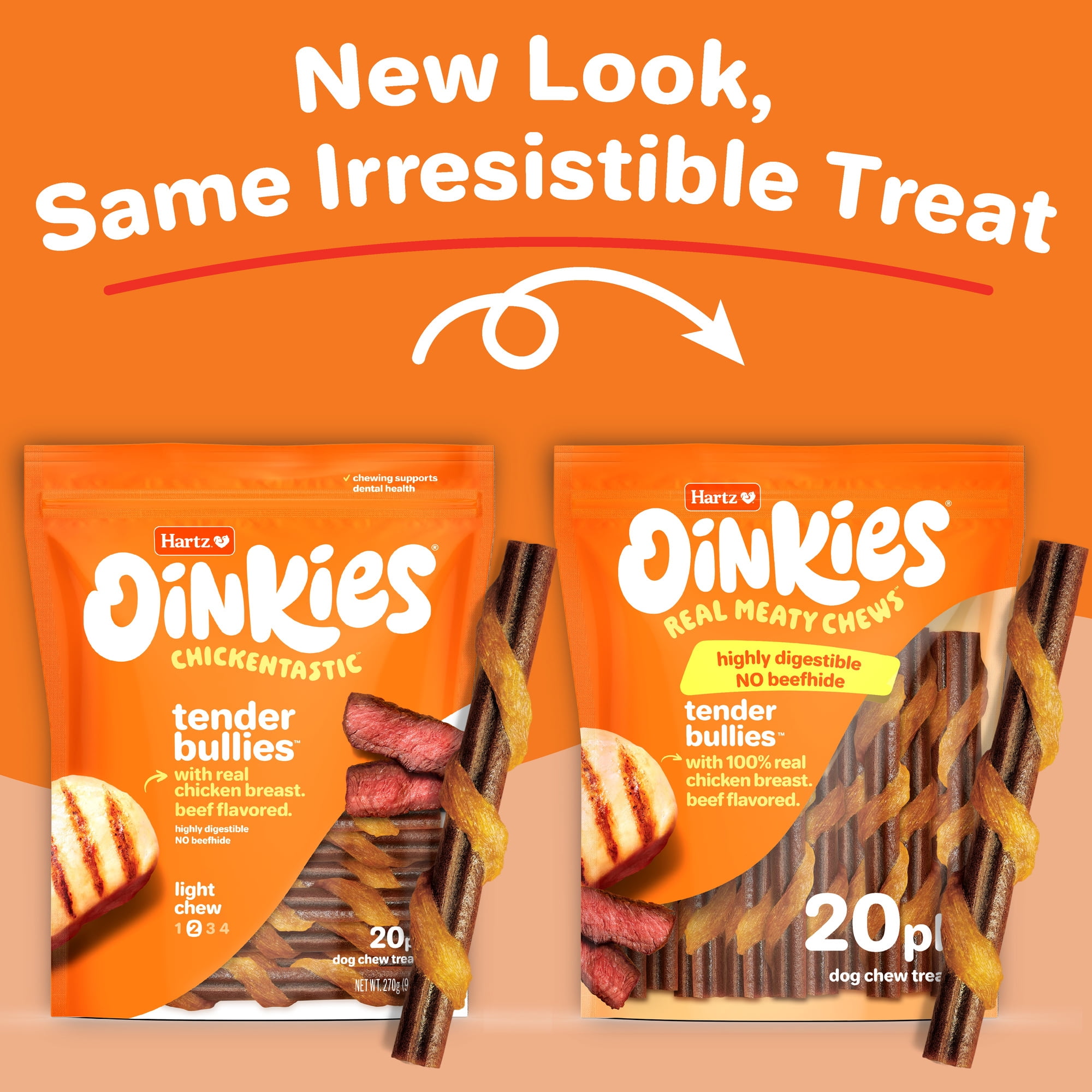 Hartz Oinkies Chickentastic Tender Bullies Dog Treats with Real Chicken, 9.5 oz (20 Count)