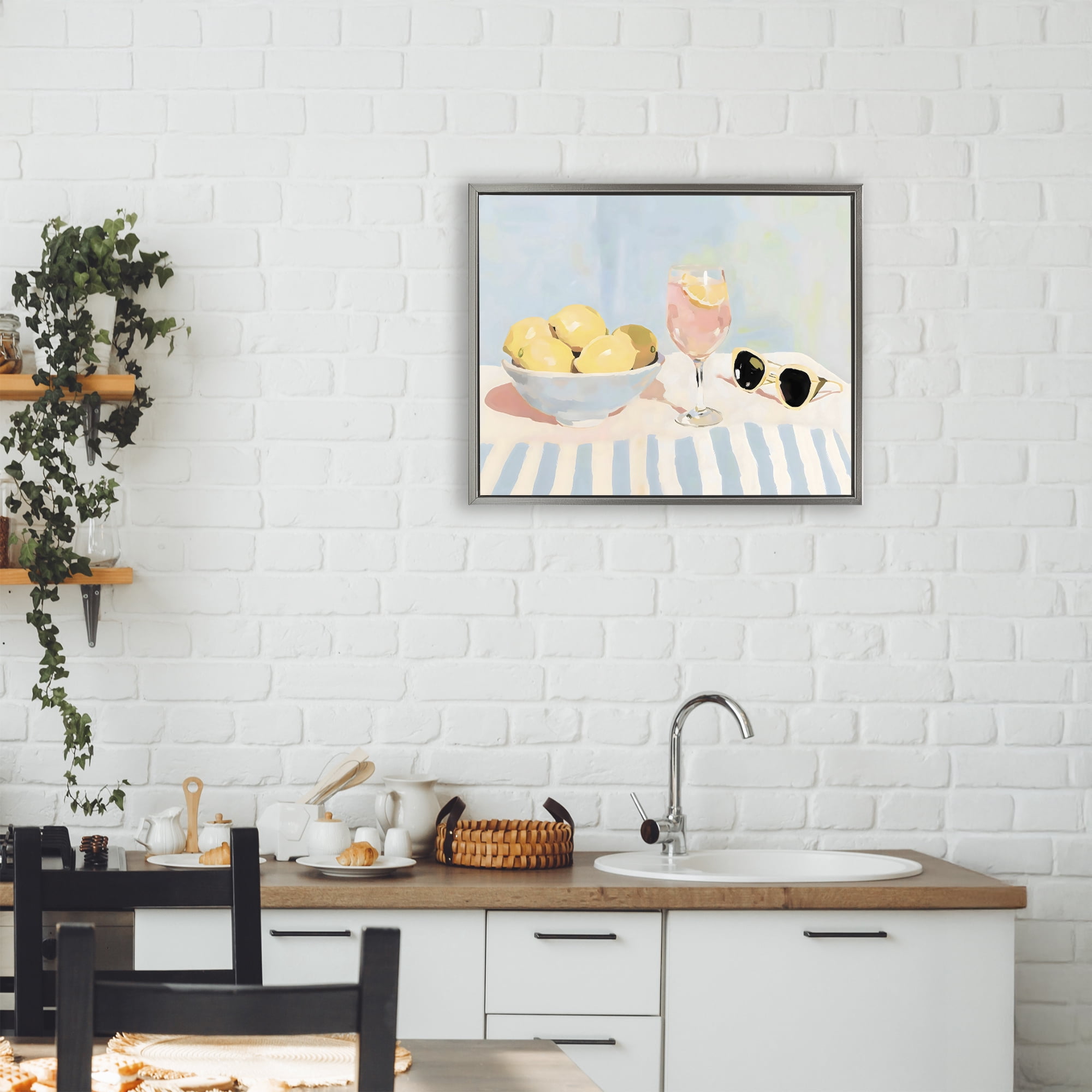 Stupell Industries Aperol & Summer Lemons Gray Framed Floater Canvas Wall Art, design by Sisi and Seb