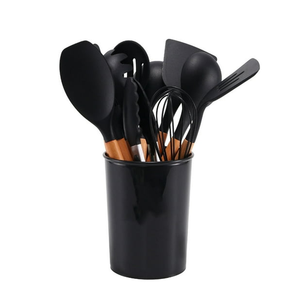 Juego de Utensilios de Cocina de Silicona Nikou 11 Piezas con Mango de Madera