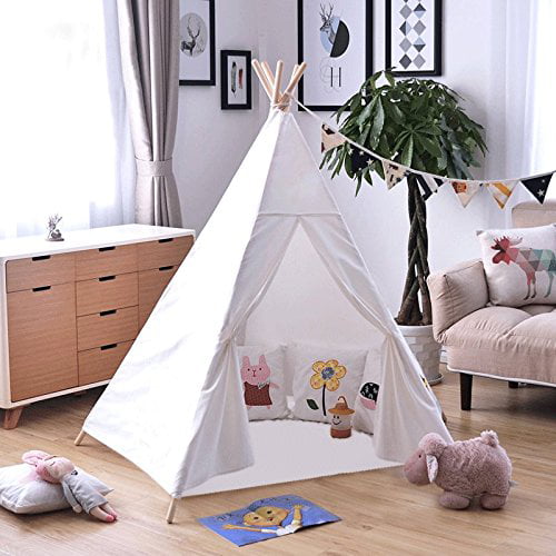 Kids Tent Indoor - 6? Teepee Tent for Kids with 5 Wooden Poles and Carry  Bag - Portable Canvas Tent