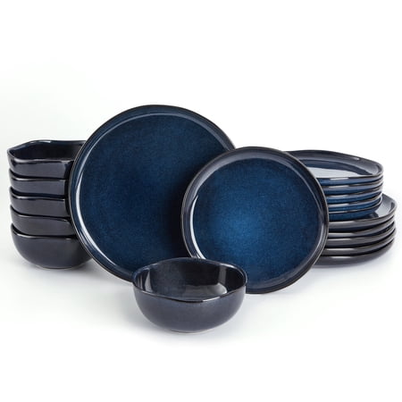 Pokini 18-Piece Stoneware Dinnerware Sets, Kitchen Plates and Bowls Sets, Dish Sets service for 6,Starry Blue