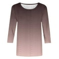 thumbnail image 4 of Scyoekwg Fall Fashion for Women Long Sleeve Tops Cewneck Three Quarter Length Sleeve Blouse Loose Lightweight Gradient Color Graphic Tee Vintage Fall Clothes Casual Blouses, 4 of 4