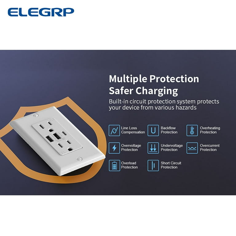 ELEGRP USB Outlets Receptacles, 3-Port USB C Wall Outlet, 30W 6.0A USB Electrical  Outlet