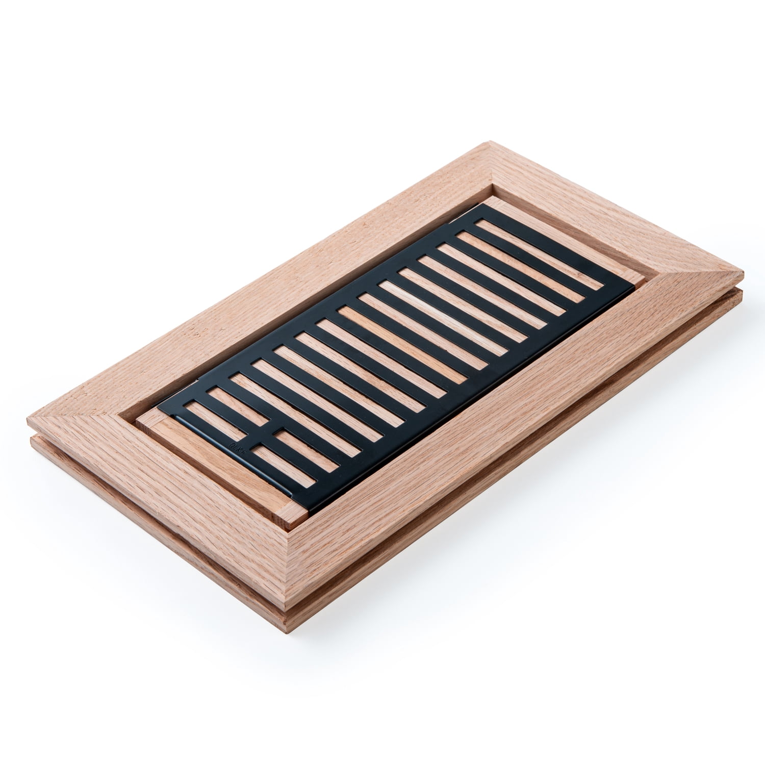 Razo White Oak Hardwood Flush Mount Floor Register with Metal Vent and Damper, 4x10 Inch, Unfinished
