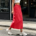 thumbnail image 6 of Lenago Women's Skirts High Waisted A Line Midi Skirt Solid Color Loose Fit Summer Casual Skirt Drawstring Elastic Waist Pocket Slit Skirt, 6 of 9