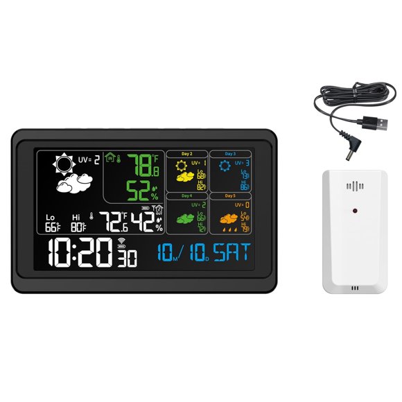 Horloge Météo WiFi Thermomètre Intérieur Hygromètre Baromètre Prévisions sur 5 Jours 3 Prend en Charge 1 Inclus Recharge USB Alertes -Up