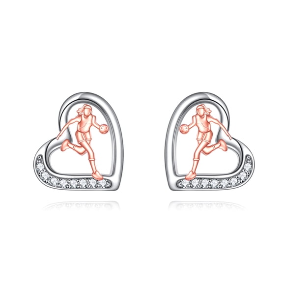 Basketball Earrings Sterling Silver Sports Stud Earrings Heart Shaped Jewelry Gifts for Women Basketball Lovers