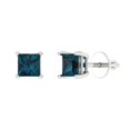 thumbnail image 2 of 1.5 Ct Princess Cut Studs Natural London Blue Topaz 18K White Solid Solid Gold Everyday Dainty Earrings Screw Back, 2 of 7