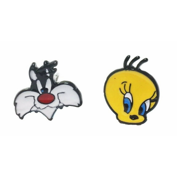 Sylvester & Tweety Bird Characters Metal Enamel Stud Earrings