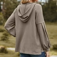thumbnail image 4 of UAMVSH Womens Button Collar Drawstring Hoodies Trendy Ribbed Hooded Pullover with Pockets Casual Long Sleeve Sweatshirt Tops(Medium,Khaki), 4 of 7