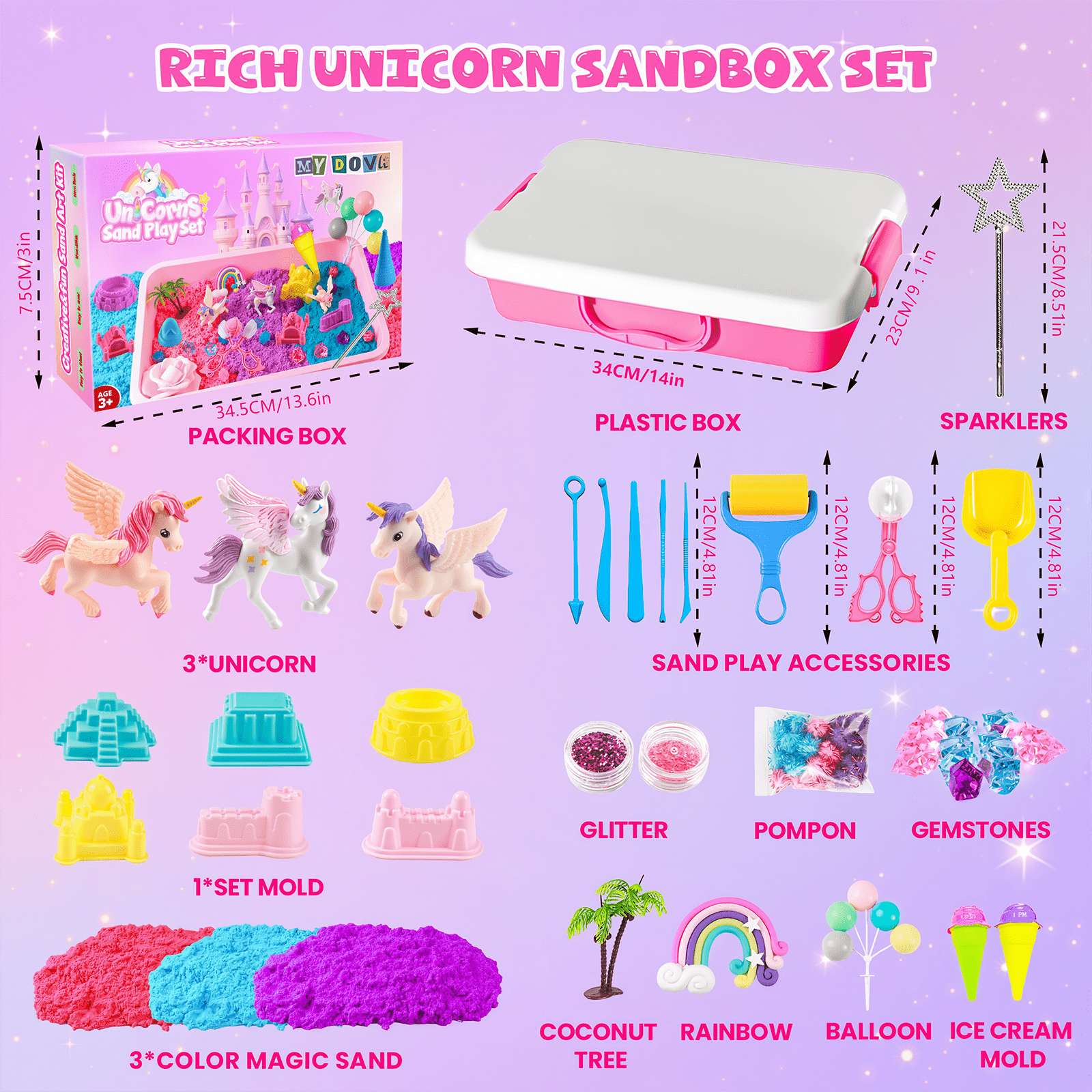 RHYBOR 3 Set Magic Sand Box DIY Craft Set for Kids | STEM Educational Toy & Parent-Sensory Bin for Child Interactive Gift Box