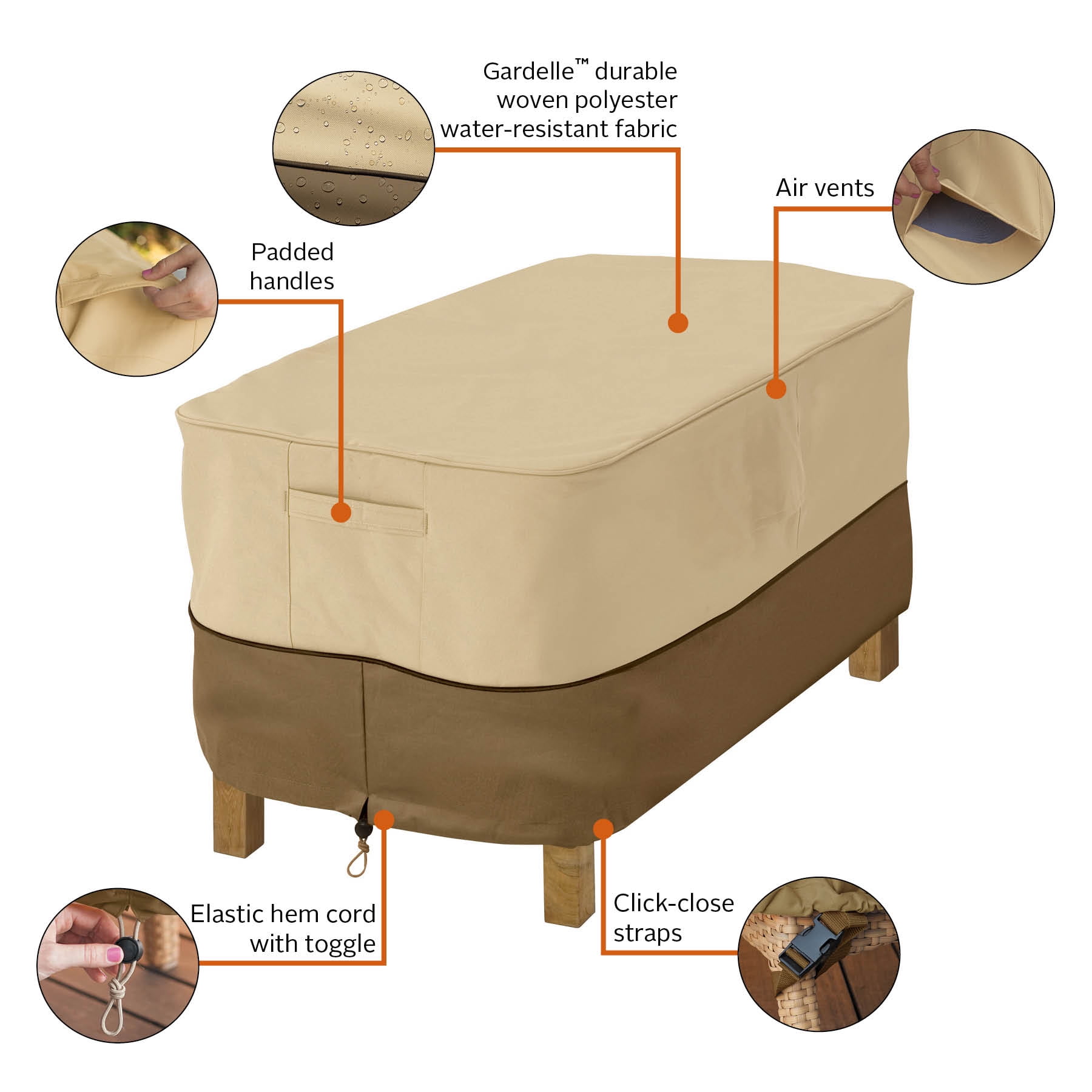 Classic Accessories Veranda™ Rectangular Patio Coffee Table Cover - Water Resistant Outdoor Furniture Cover (55-121-011501-00)