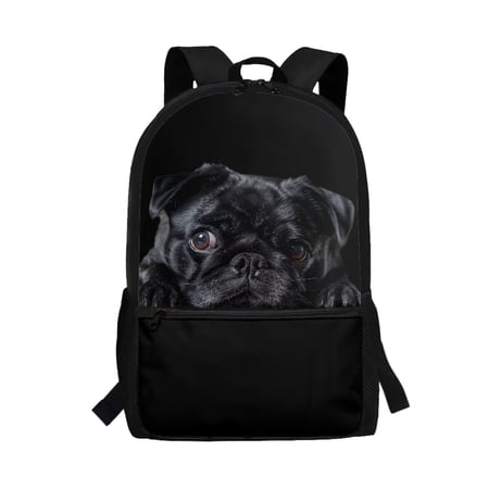 Uorisanigo Black Pug Dog Kids Children School Backpack Lightweight School Bag for Preschool Elementary Kindergarten Boys and Girls Sports Casual Daypack - 17 Inch