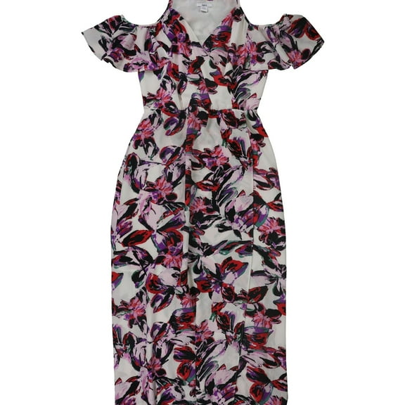 bar III Womens Watercolor Cold-Shoulder Maxi Dress, Purple, Large