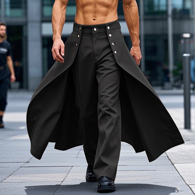 Ceisia Men's Gift Casual Fashion Solid Color Pocket Button High Waist Splice Trendy Versatile Straight Leg Pants
