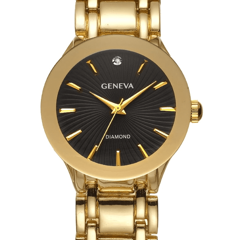 Geneva Ladies Genuine Diamond Dial 32mm Gold Tone Faceted Bezel Sunray Dial Brown Strap Watch Walmart
