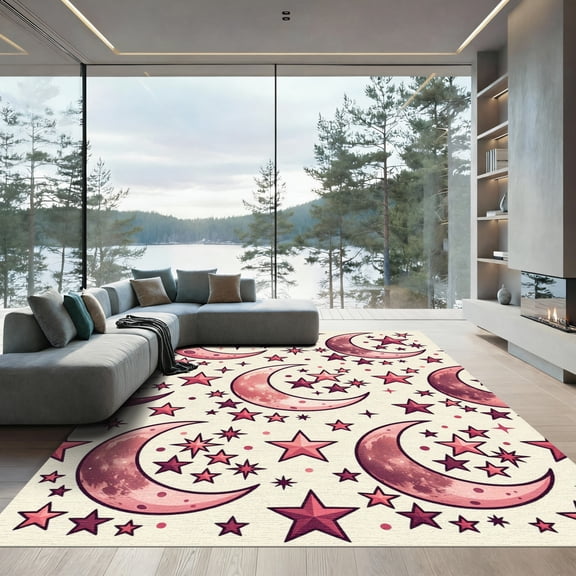 ODIKA 4'x6' Machine Washable Non-Slip Area Rug, Whimsigoth Pink High Traffic Rug, Pink, 1105000