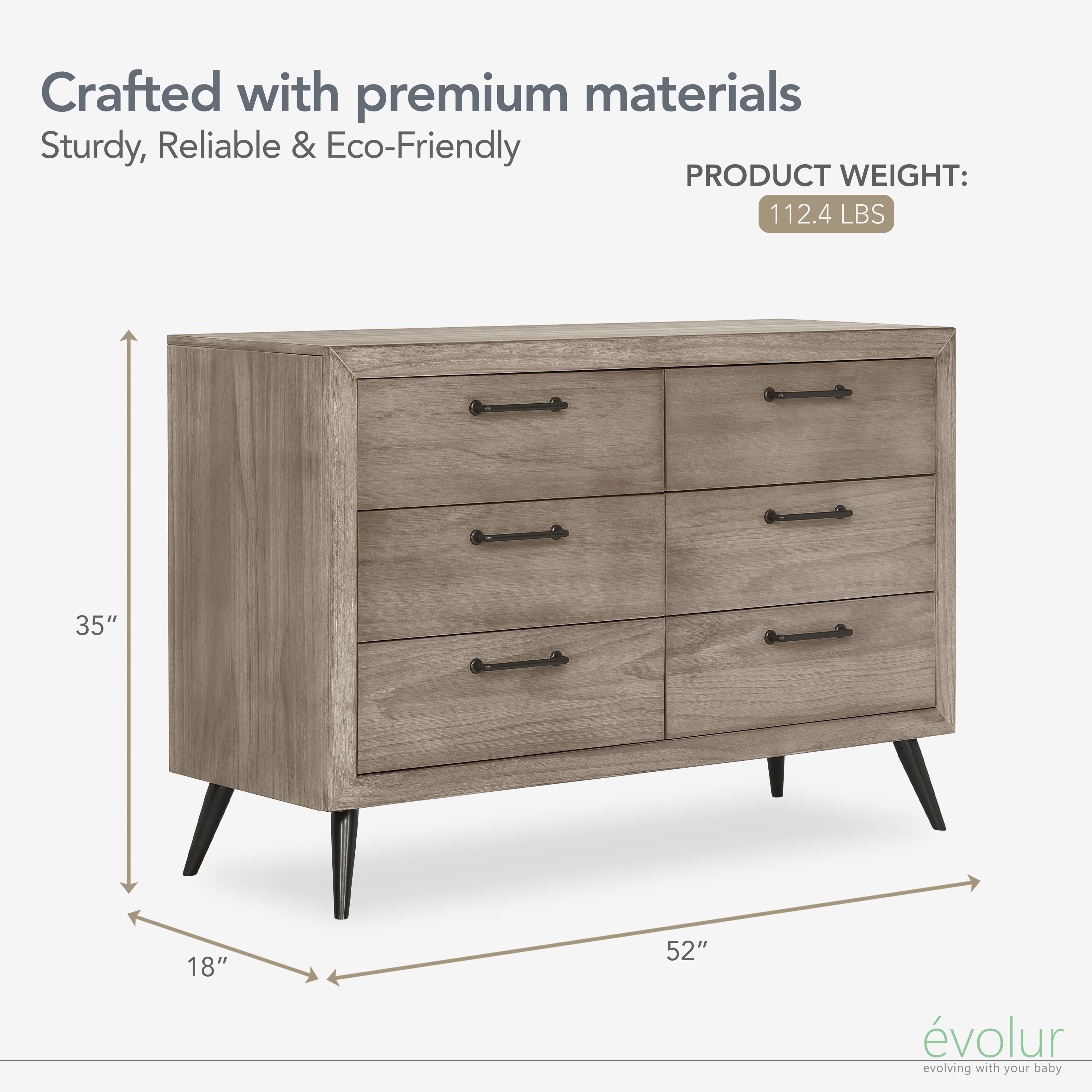 evolur Stilnovo Mid Century Double Dresser Windsor Oak Grey