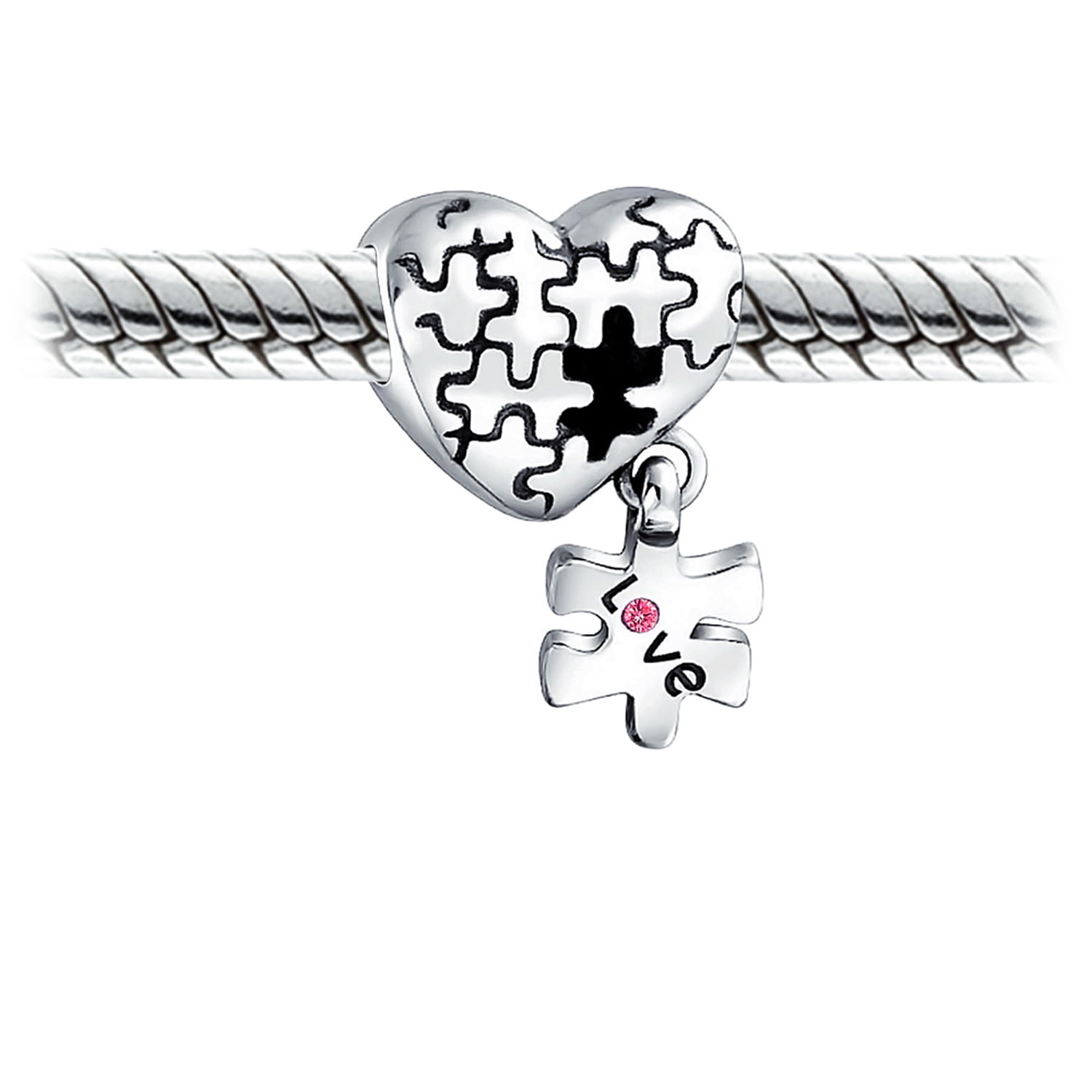 925 Sterling Silver Dangling Reindeer Touching Noses Charm Bead