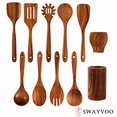 thumbnail image 2 of Swayvoo Wooden Spoons for Cooking — 11-Piece 100% Natural Teak Kitchen Utensil Set with Holder and Spoon Rest, Heat Resistant Serving Spoons, BPA-Free, Non-Stick Safe, Gift-Ready, 2 of 7