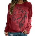 thumbnail image 2 of QUNYINEY Casual Sweatshirts for Women Long Sleeve Crew Neck Horse Print Red Tops Pullover Drop Shoulder Loose Sweatshirts, 2 of 4