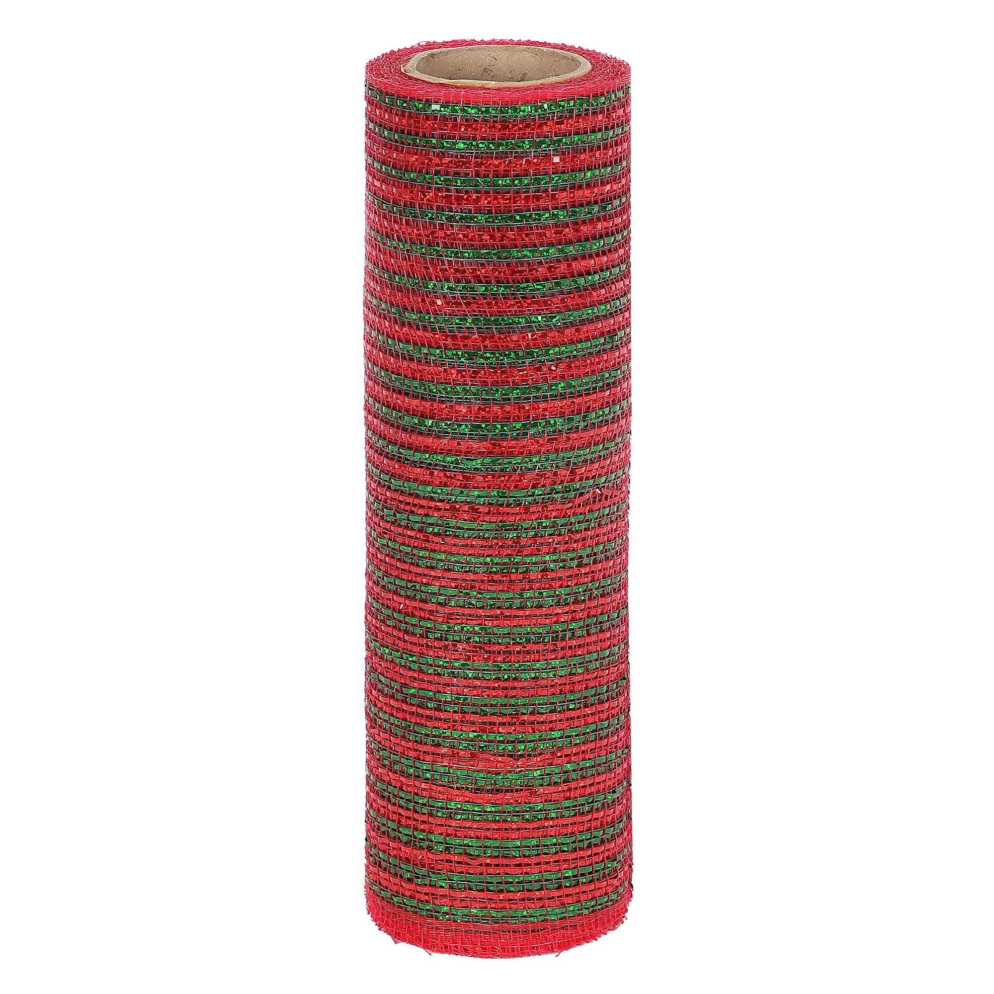 Holiday Time  10.5 inch x 5 Yards Poly Mesh With Metallic, Red & Green Stripe, 10.5IN RED & GREEN POLYMESH