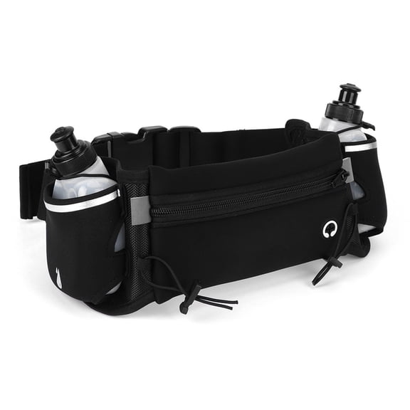 NFTIGB Running Belt with Water Bottle Holder, Waterproof Sports Waist Bag Fanny Pack for Men Women Fitness Hiking Travel Cycling, Black (19.1 inches / 48.5 cm Length)