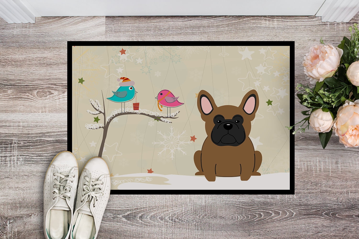 Christmas Presents between Friends French Bulldog Brown Door Mat
