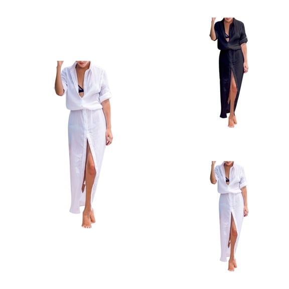 Womens Cotton Lace Cover Up Kimono Long Open-Front Beach Dress for Bikini Swimwear, Casual Cardigan Robe Coverups