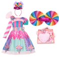 thumbnail image 1 of Niñas cumpleaños piruleta fantasía vestido niños carnaval Arco Iris caramelo disfraz princesa fiesta Frock el Festival de PurimXL(8-9T) Gao Jinjia LED, 1 of 2