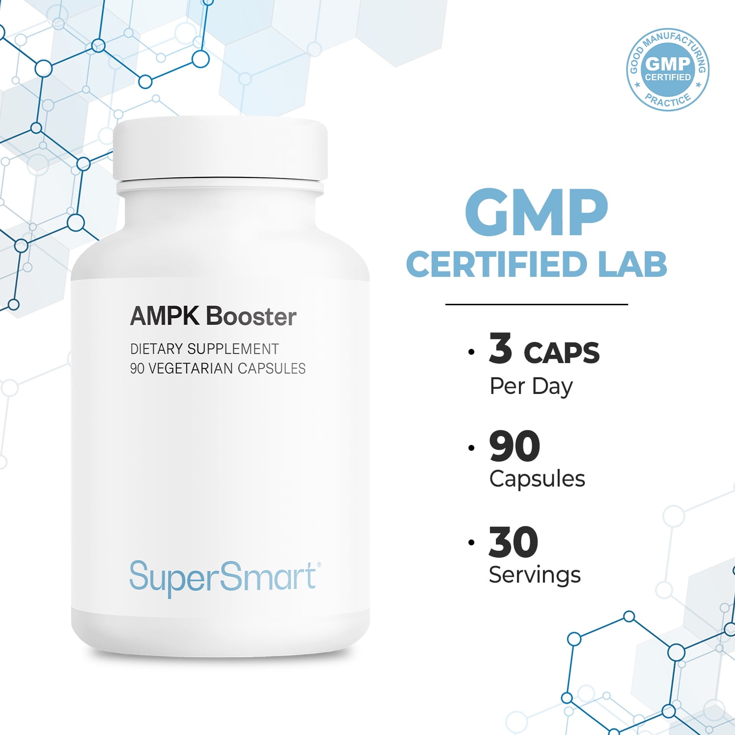 SuperSmart AMPK Booster (High Strength) - with Gynostemma Pentaphyllum, Berberine, Fisetin - AMPK Metabolic Activator | Non-GMO & Gluten Free - 90 Vegetarian Capsules