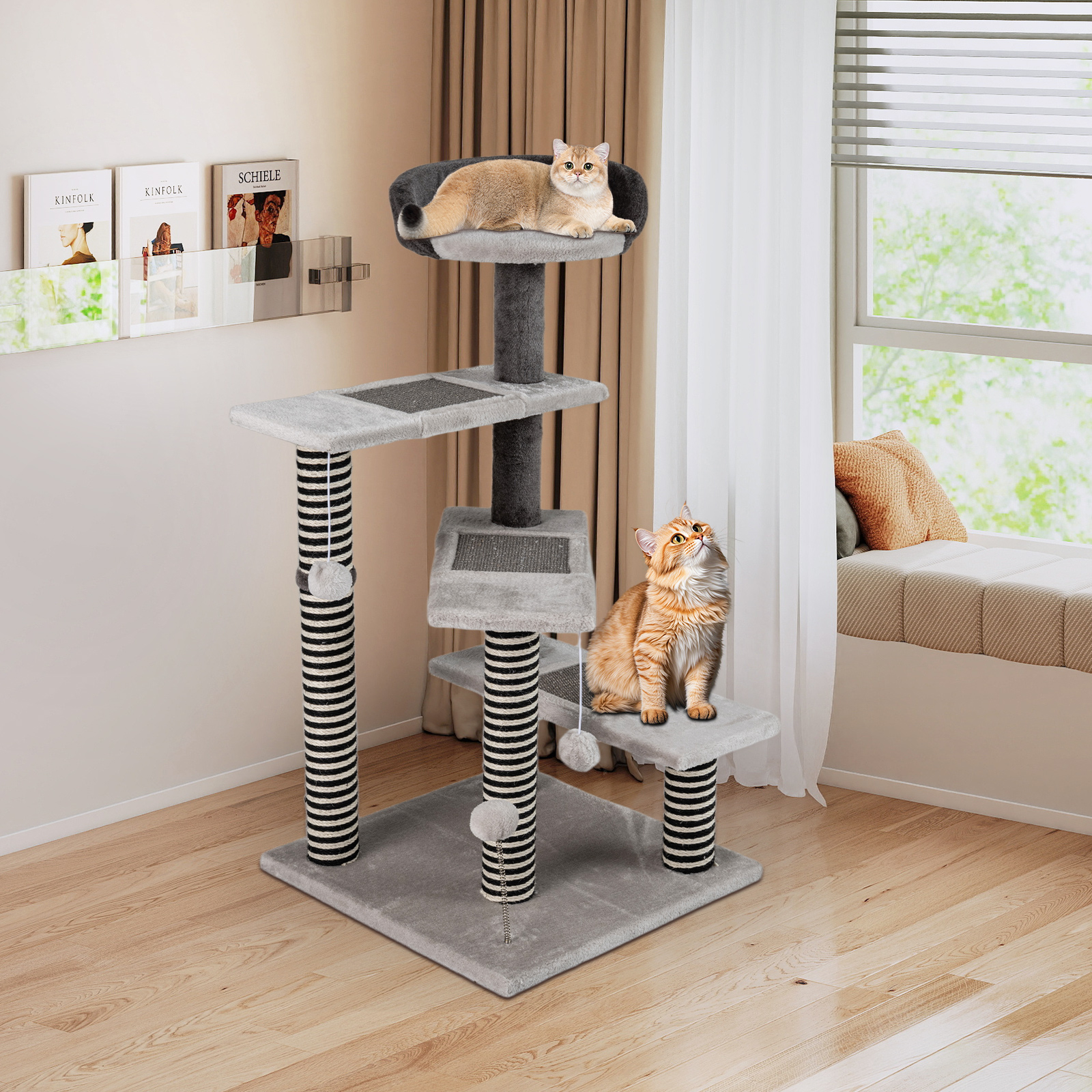 Gymax 2-in-1 Cat Tree Tower Pet Steps w/ Scratching Posts Hanging Toy Ball Perch