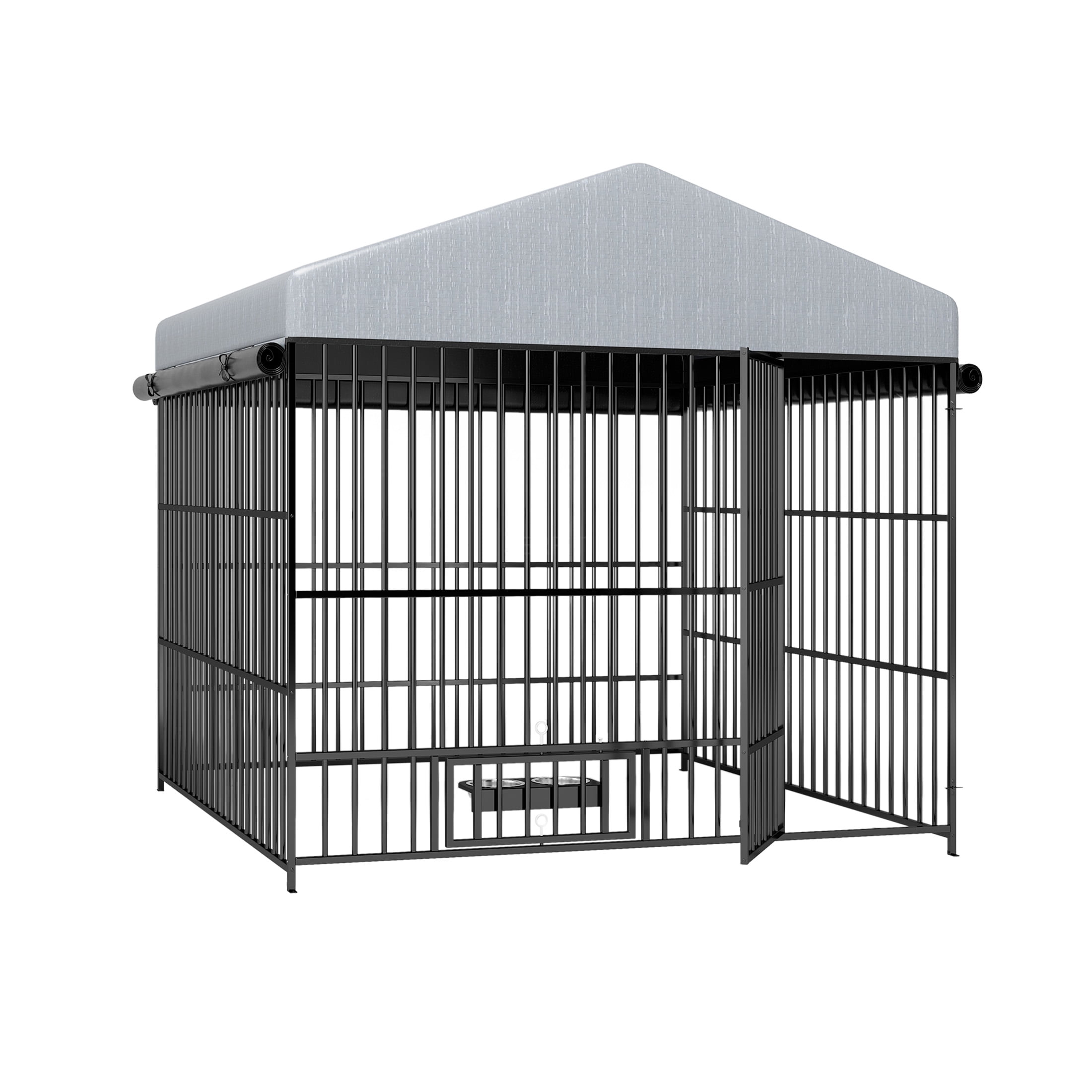 JERFIT 6.6x6.6ft Outdoor Dog Kennel with Roof Cover, Heavy-Duty Iron Pet Playpen, Waterproof & Lockable Dog Run for Large Dogs