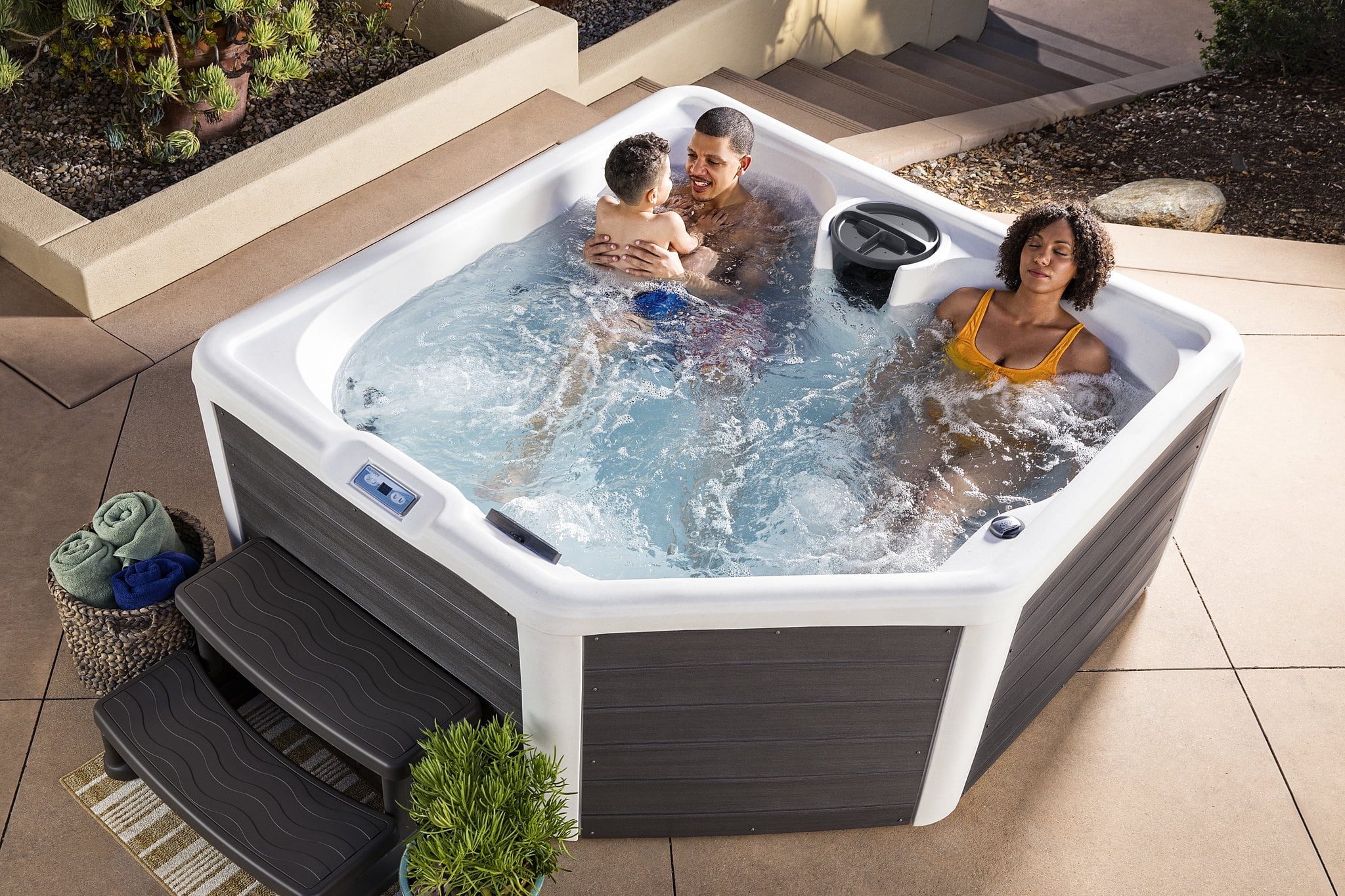 All New 2025 HydroLuxe Tahiti AC Arctic White/Charcoal Hot Tub - 4-Person, 22 Jets, Convertible 110v/230v
