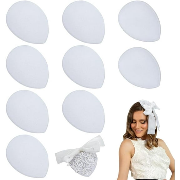 10 PCS Fascinator Hat Base 3.9x5Inch EVA Cloth Hat Fascinator Millinery Base White Teardrop Hat Base Cocktail Hats Making Base Women Hat Craft Supply