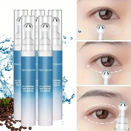 5pcs Eye Massage Roller, Eye Care Roller, Eye Serum, with Caffeine, Koji Acid, Hyaluronic Acid Suitable for All Light Beige Types Daily Use Skincare