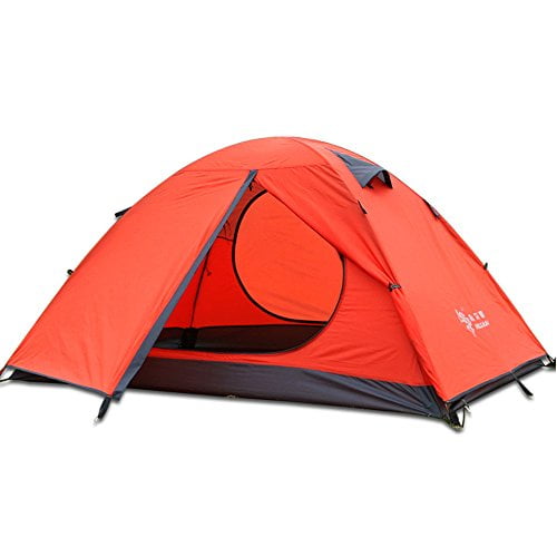 3-4 Season 2 Person Lightweight Backpacking Tent Windproof Camping Tent Family Two Doors Double Layer with Aluminum rods Outdoor Camping Family Beach Hiking Travel (Orange-2 Per