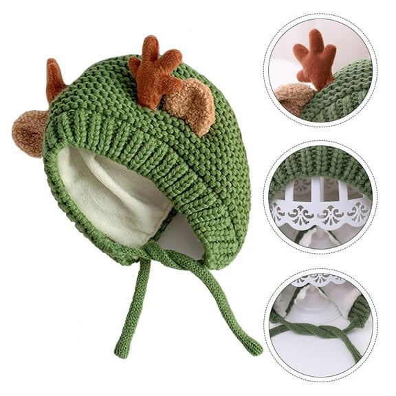 FRCOLOR  Crochet Knit Cap Kids Beanie Toddler Antlers Baby Warm Hat Men and Women Green