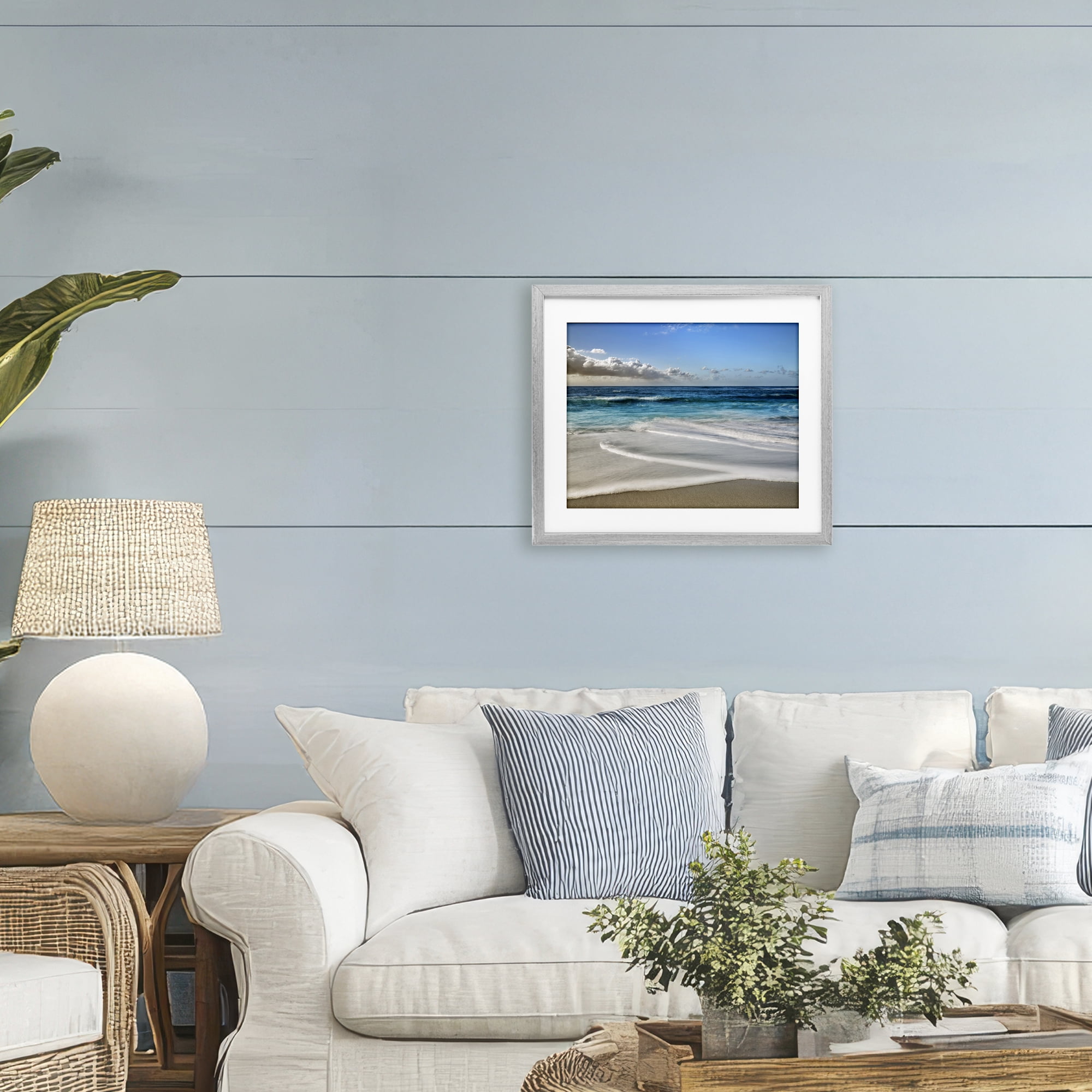 Stupell Industries Morning Foam on Shore Gray Framed Print Under Glass, design by Superstock