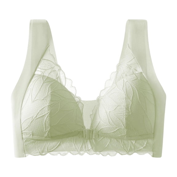 Zpanxa Seamless Bras for Women Wireless Full Coverage Lace Push-up Breathable Wide Straps Everyday Bra Green 40BC