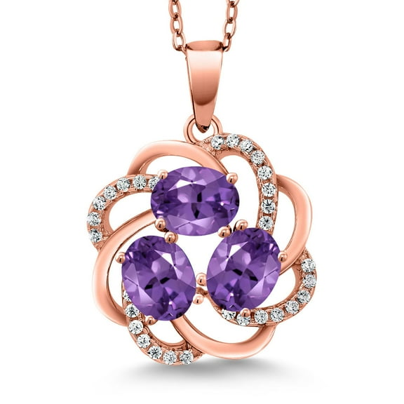 Gem Stone King 1.40 Ct Oval Purple Amethyst 18K Rose Gold Plated Silver 3-Stone Pendant