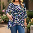 thumbnail image 5 of WTOBBY Women's Plus Size Floral Print Round Neck 3/4 Sleeve Tunic Top Loose Fit Casual Tee for Full Figure Fall Fashion Comfortable Wear,Purple 3XL, 5 of 5