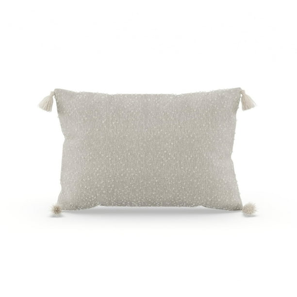 MoDRN Corner Tassels Faux Mohair Small Throw Pillow, 14x20", Silver