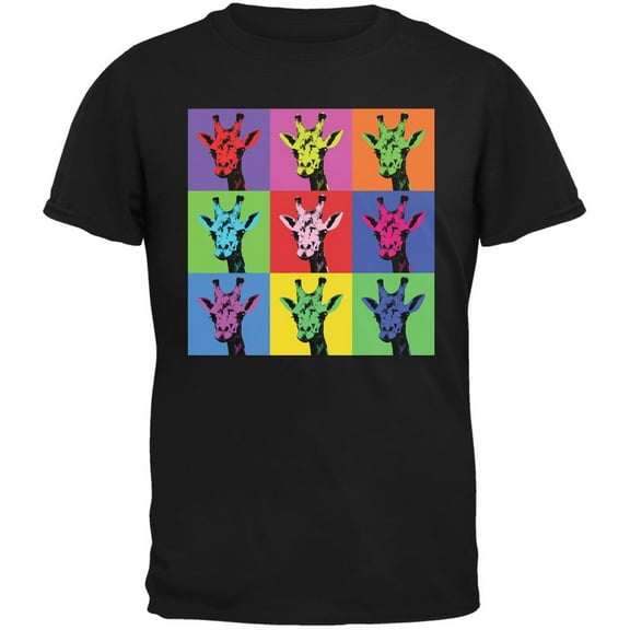 Giraffes Pop Art Repeating Squares Black Youth T-Shirt - Large(14/16)