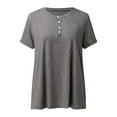 thumbnail image 4 of MAWCLOS T-Shirt pour Femmes Couleur Unie Col en V Tee Confortable Rue Manches Courtes Blouse Gris Foncé L, 4 of 7