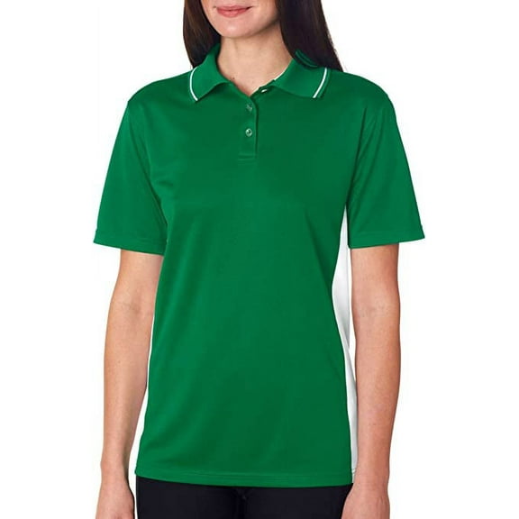 8406L UltraClub Ladies Cool Dry Sport Two-Tone Polo Kelly Green/White - XS